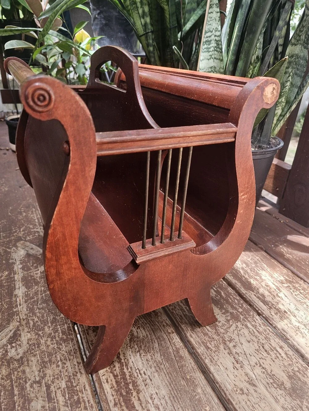 Ferguson Bros Mfg Co Lyre Harp Magazine Holder, Antique, Art Deco